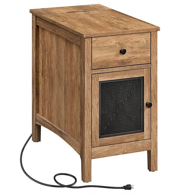 VASAGLE Side Table with Storage, End Table with USB Ports and Outlets, Nightstand with Charging Station, Drawer, Storage Cabinet, Magazine Rack, for Living Room, Bedroom, Rustic Walnut