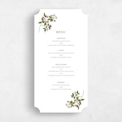White Ticket Wedding Menu - Malyly