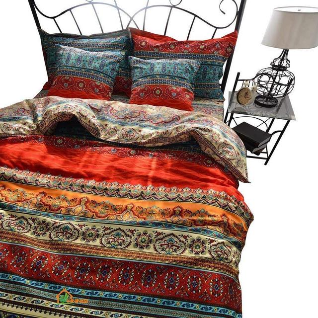 HNNSI 4 Pieces Bohemian Duvet Cover and Fitted Sheet Sets King Size, Brushed Cotton Bohemia Exotic Striped Bedding Sets Boho Comforter Cover Sets,No Comforter (Fitted Sheet Sets, King)