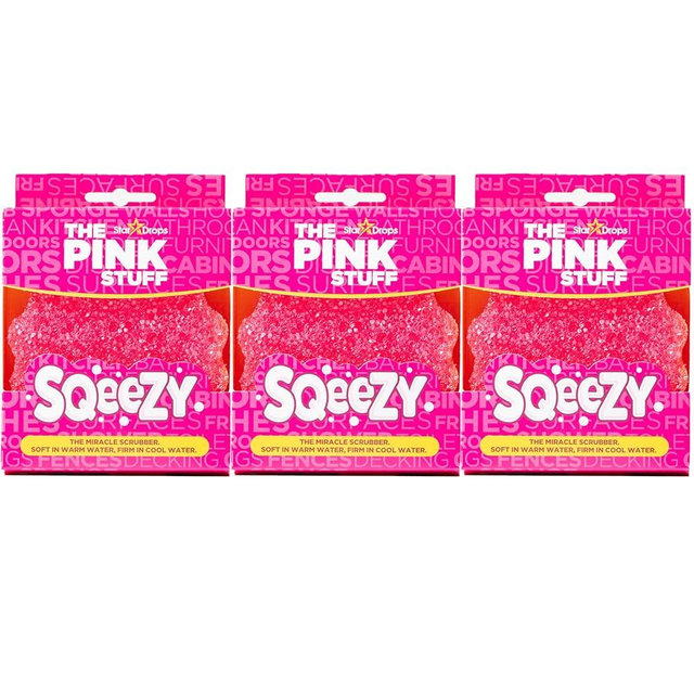 Stardrops – The Pink Stuff – SQeeZY Miracle Scrubber Sponge, Scratch Free Solution for Ultimate Home Cleaning - Perfect for Kitchens, Bathrooms, and Outdoor Use, 3-Pack