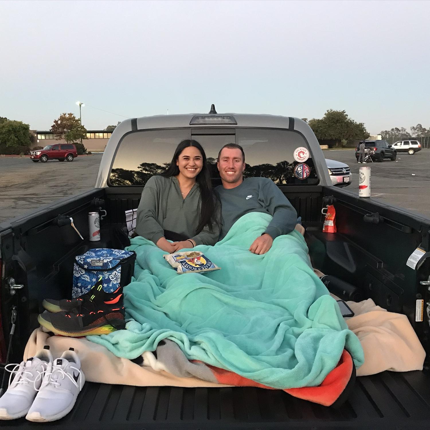 This in fact was the very first photo we ever took together! At a drive-in movie during Covid, sitting in the back of Alexis’s brother’s truck.
