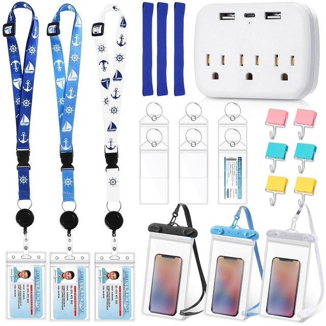 Fulmoon 22 Pcs Carnival Essentials Cruise Accessories Kit Include Cruise Luggage Tags Holder Cruise Lanyards for Ship Card Magnetic Hook Waterproof Phone Bag Towel Band and Power Strip (Classic Color)