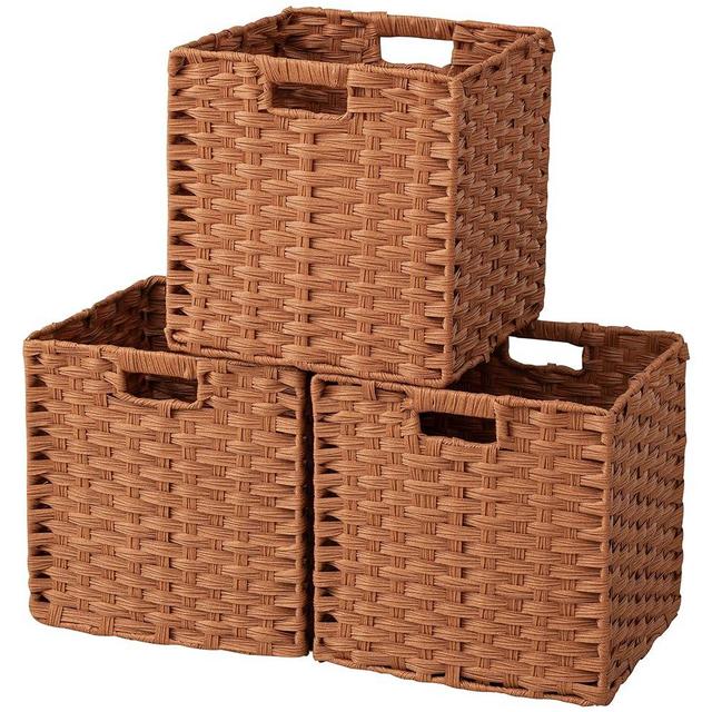 joybest 3 Pack Wicker Storage Baskets With Handle, 12L×12H×11.5W Waterproof Cube Storage Basket for Shelves, Bedroom, Nursery Room, Living Room, Bathroom, Laundry Room, Foldable Square Organization