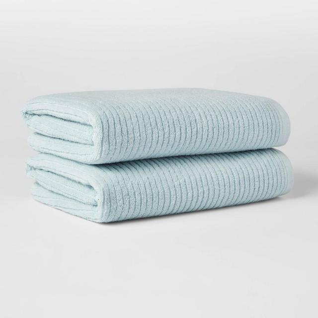 2pk Quick Dry Ribbed Bath Towel Set Aqua - Threshold™