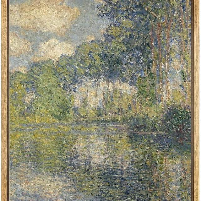 wall26 Framed Canvas Print Wall Art Verdant Forest Landscape Claude Monet Classical Illustrations Fine Art Decorative Vintage Watercolors Pastel Zen for Living Room, Bedroom, Office - 16"x24" Natural