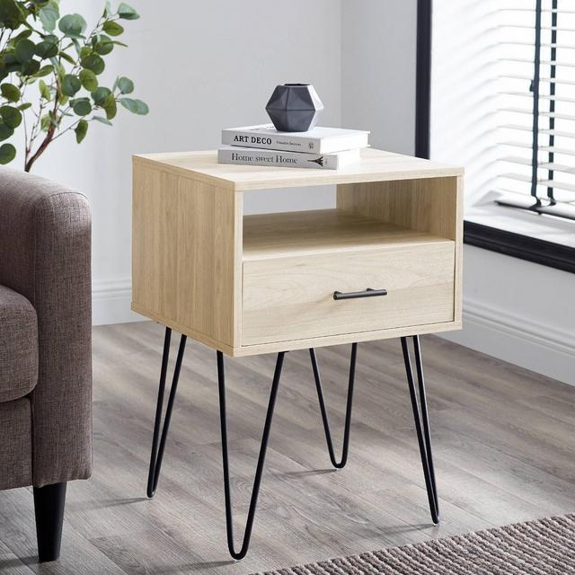 Modern Single Drawer Hairpin Leg Side Table Birch - Saracina Home