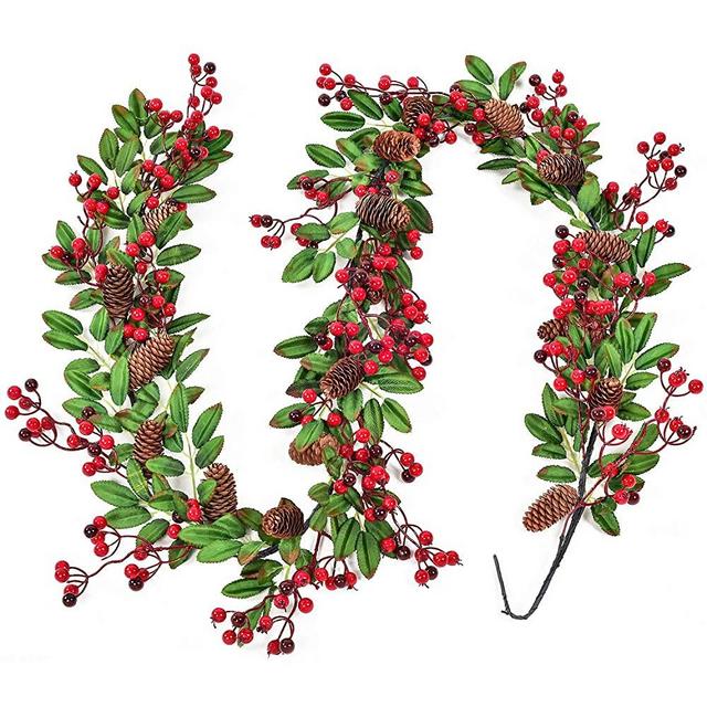 DearHouse 6FT Red Berry Christmas Garland with Pine Cone Garland Artificail Garland Indoor Outdoor Garden Gate Home Decoration for Holiday Winter New Year Decor