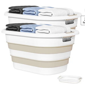 43L(11.5Gallon) Collapsible Laundry Baskets plastic, Pop Up Laundry hamper/Storage Container, Foldable Laundry Basket with Large Capacity,Sturdy,Space Saver (Beige, 2 Packs)