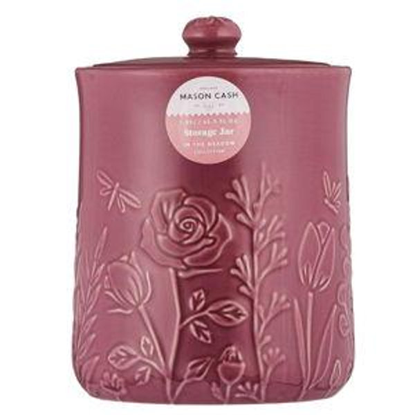 Mason Cash In the Meadow Medium Storage Jar 1.85 Litre Embossed Floral Design, Durable Stoneware, Airtight Lid – Ideal for Biscuits, Cookies, Rice, Flour – Classic Kitchen Storage