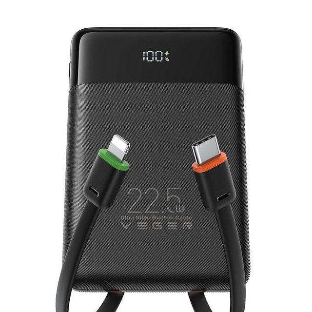 VEGER Portable Charger, Ultra Slim 22.5W Fast Charging with Built in Cable, Flight-Safe 10000mAh USB C Power Bank Battery Pack, Travel Essential Phone Powerbank for iPhone 17 16 Samsung S25 Google etc