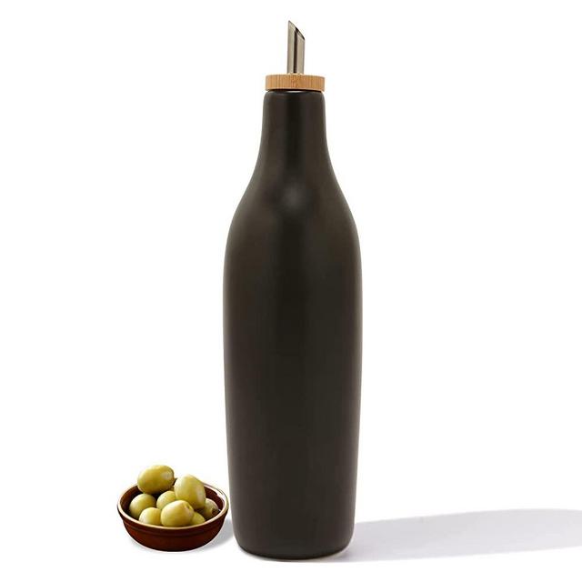 HOMCDALY Ceramic Olive Oil Dispenser Bottle, Black Oil Dispenser Bottle for Kitchen, Large Capacity 16.9oz Oil and Vinegar Bottles Dispenser, Oil Container, Kitchen bottle for oil vinegar syrups(B)