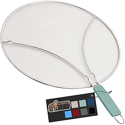 Gorilla Grip Premium Splatter Screen, 11.8 Inch, Splatter Screens for Frying Pan Shields Grease and Oil Splashes, Fine Mesh Guard Protects Stove Tops from Cooking Splatters, Mint Grip Handle