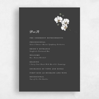 Dark Charcoal, Black Wedding Program - Orchidea