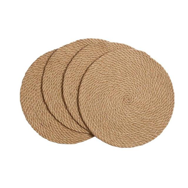 SHACOS Round Braided Placemats Set of 4 Natural Jute Handmade 12 inch Heat Resistant Thick Hot Pads Mats Trivet (Jute Brown, 12 Inch)
