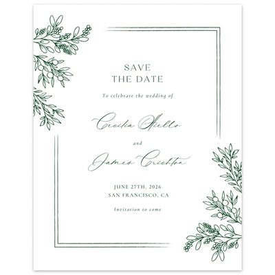 Green Winter Wedding Digital Save the Date - Vinehall Portrait
