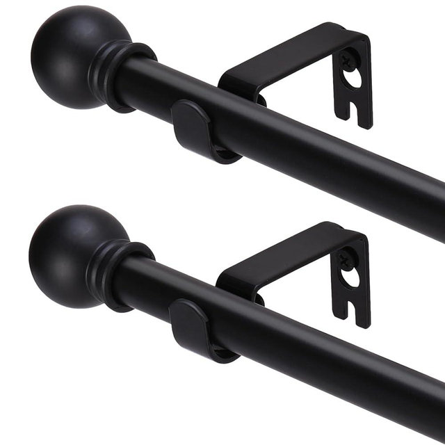 GXOACKJ 2 Pack Black Curtain Rods for windows 48 to 84-93 inch, 5/8 inch Splicing Heavy Duty Metal Curtain Rod Set with Brackets