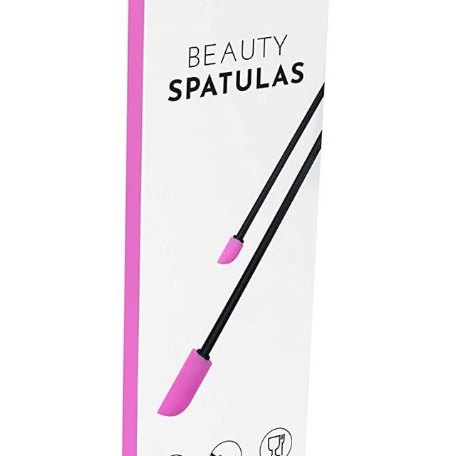 S&T INC. Beauty Spatulas, 2 Piece Set, Large and Small Sizes for Beauty and Kitchen, Black/Pink
