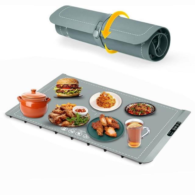 Warming mat for food-Roll up Portable Electric food Warming Tray-Full surface heating food warming mat with 3 temperature settings-Silicone Food Warmer Mat for parties, buffet, holidays, gatherings