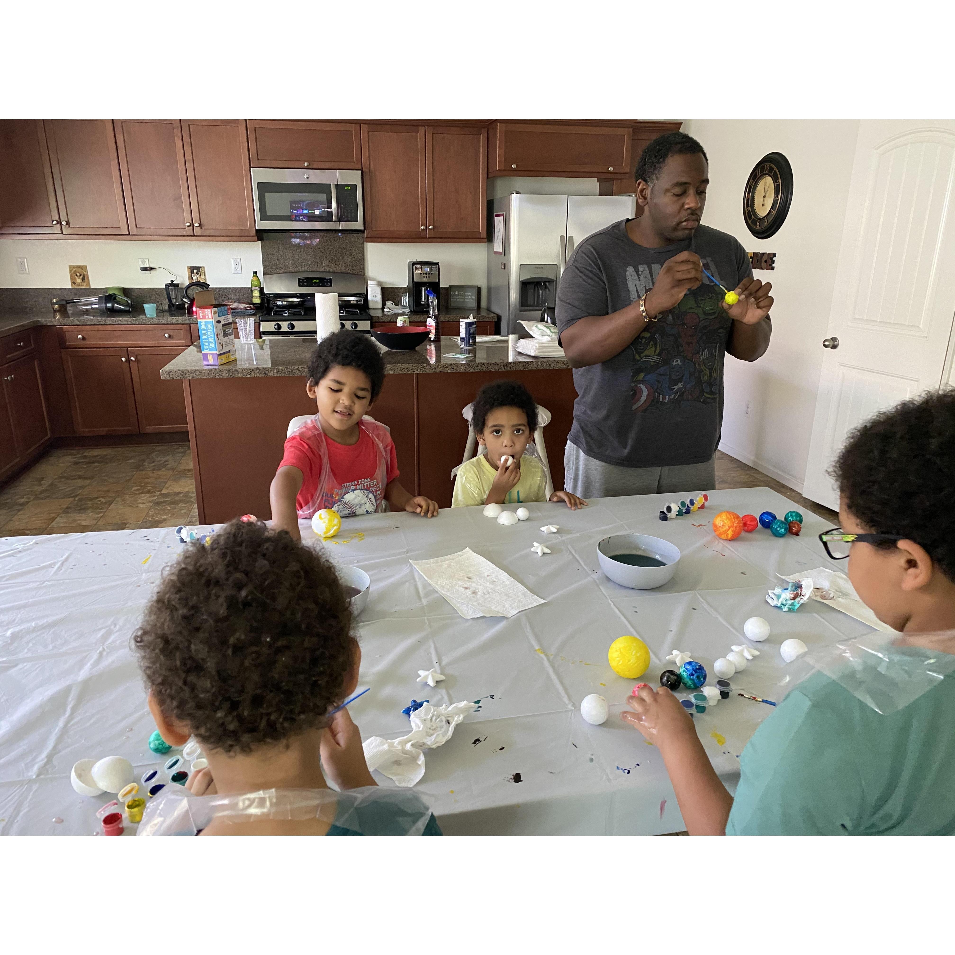 Painting planets after spending the last two weeks learning about the planets in our Solar System.