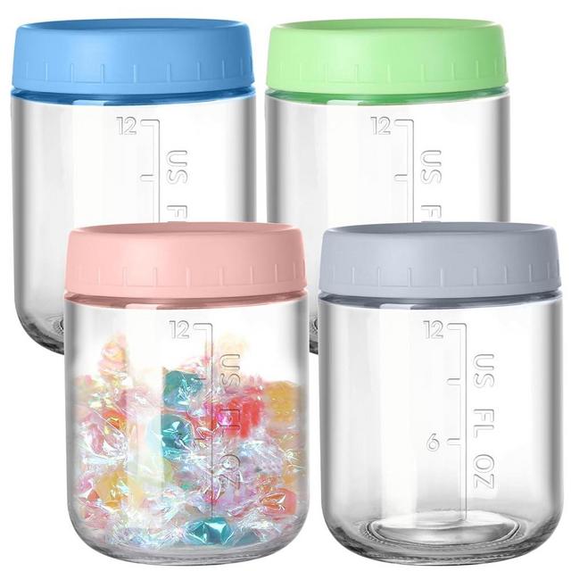 4 Pack Mason Jars 16 oz with Lids, Glass Jar with Screw Lid and Mesurement Marks, Glass Jars with Airtight Lids for Overnight Oats, Pickles, Salad, Spice, Candy, Jam, Seasoning, Meal Prep Containers