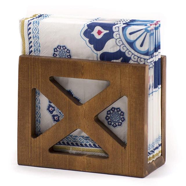 NIKOC Rustic Brown Napkin Holder Solid Wood for Kitchen Table and Countertops, Christmas Napkin Holder Farmhouse Style and Decor for House, Office, Restaurant, Hotel, Cafe, Bar
