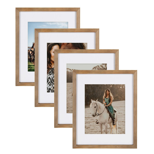 DesignOvation Gallery Rectangle Wood Wall Frame, 11x14 matted to 8x10, Rustic Brown