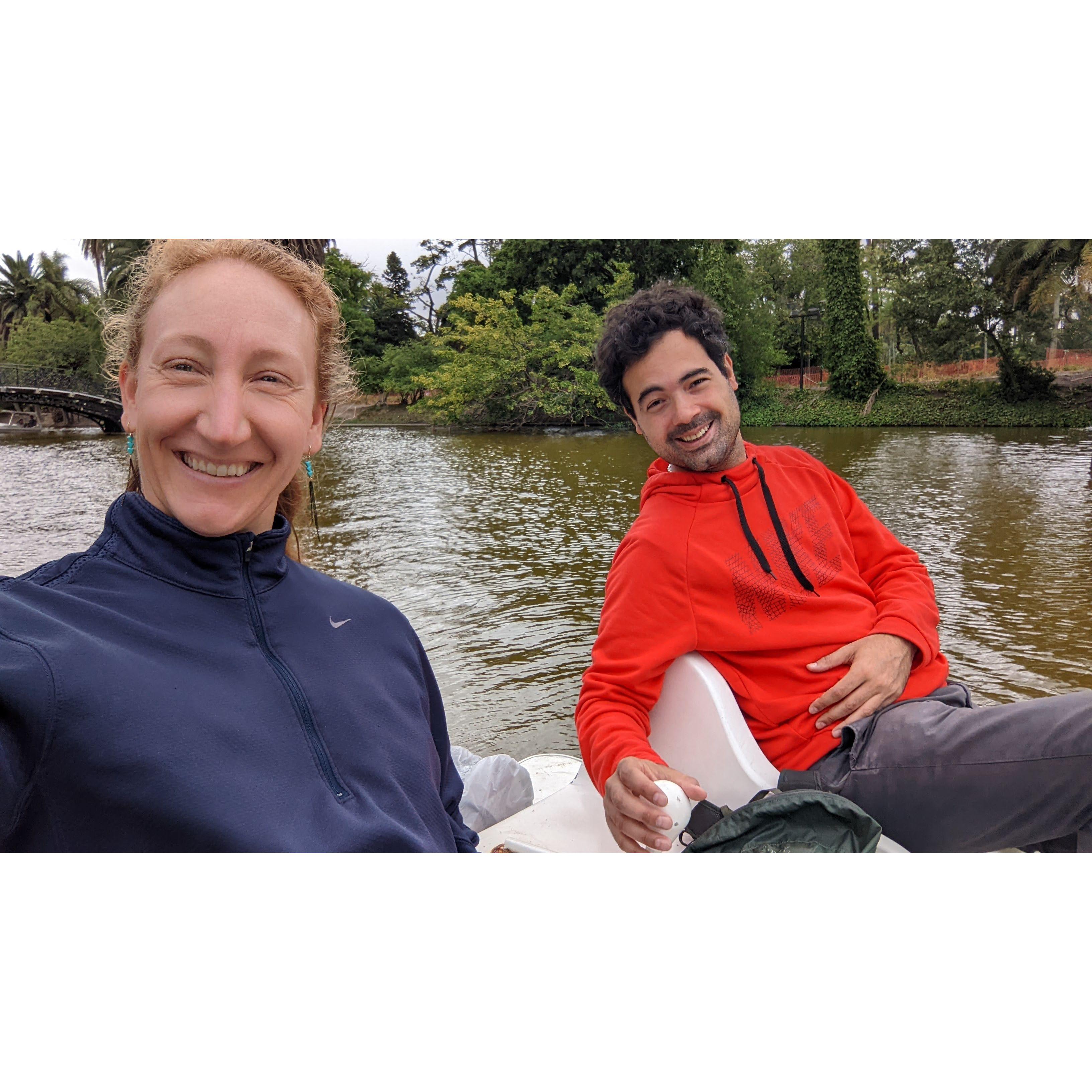 Fede indulging me and riding the tourist boats at Parque Rosedal in BA