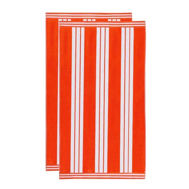 Striped Oversized Extra Large Cotton Beach Towel, 2 Piece Set, Coral - Blue Nile Mills