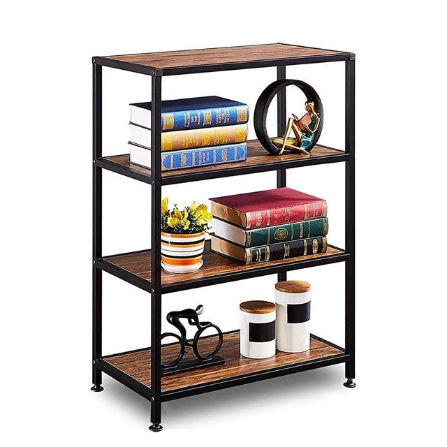 GreenForest Industrial Bookcase 4 Tier Rustic Bookshelf Metal Frame for Home and Office Walnut