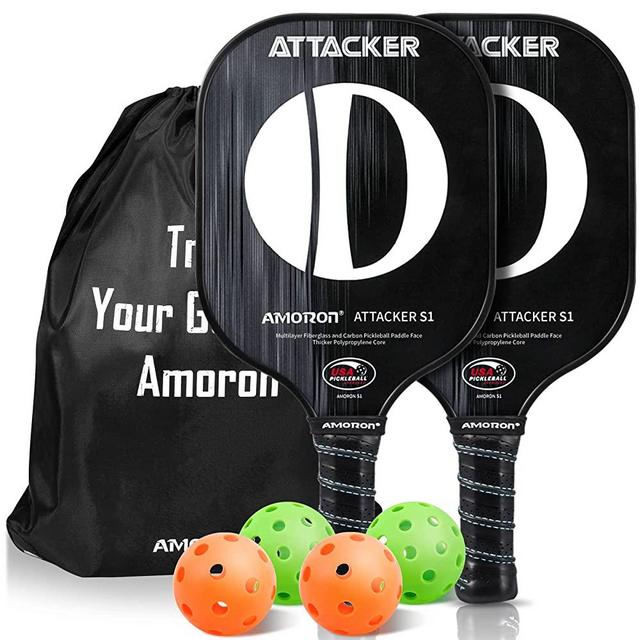 Pickleball Paddles USAPA Approved, Composite Graphite Carbon and Fiberglass Face, 25%Thicker Polypropylene Core Pickleball Set of 2, Lightweight Best Pickleball Rackets &4 Indoor Outdoor Balls & Bag