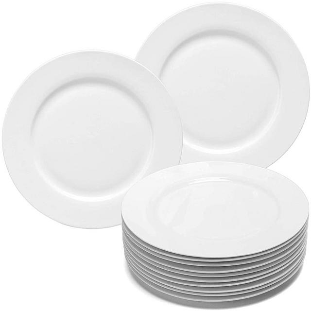 amHomel 12-Piece Perdurable Porcelain Dinner Plates, High Temperature Natural White Dinnerware Dish for Dinner and Salad,Restaurant, Family Party and Kitchen Use (Bone, 10.5 inch)