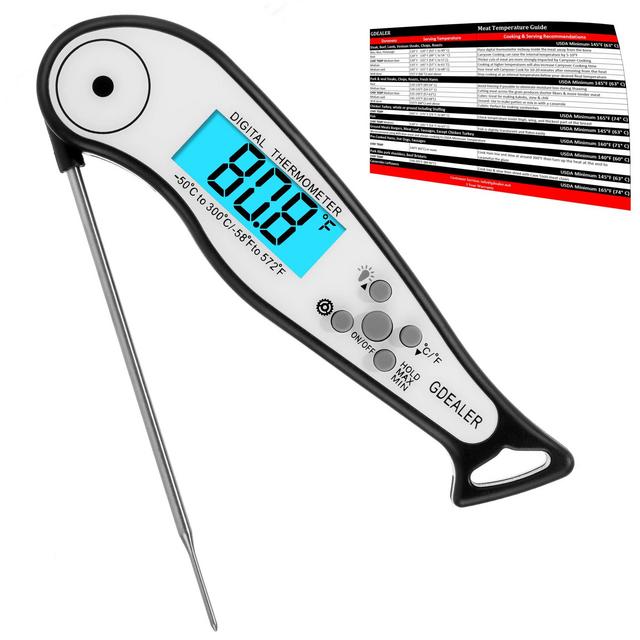 GDEALER Alarm Meat Thermometer Waterproof Super Fast Instant Read Thermometer with Calibration Function Back-lit Digital BBQ thermometer Kitchen Cook Thermometer for Grill Smoker Food,Candy,Milk