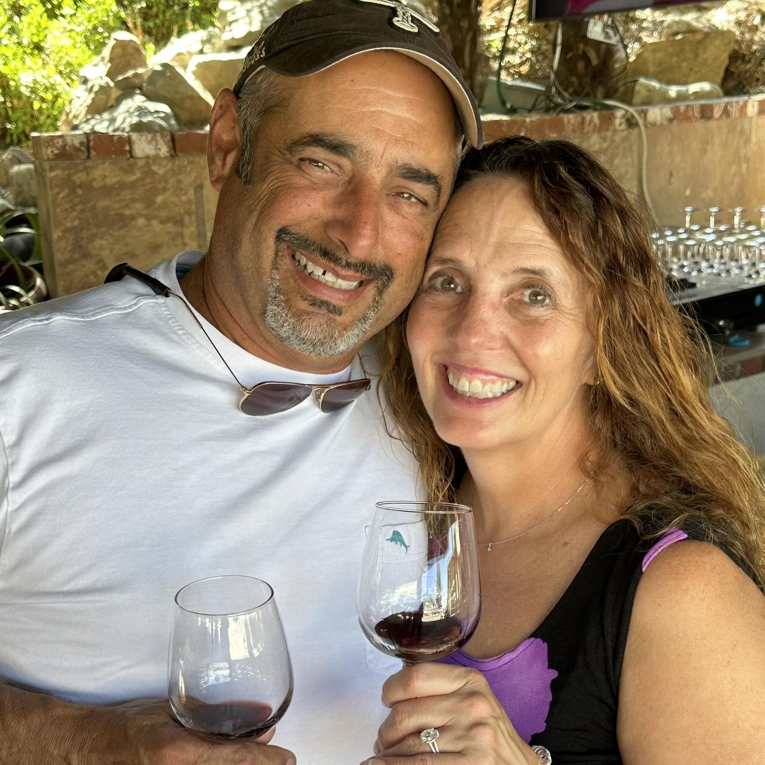 The first weekend we spent together was on the houseboat — peaceful mornings on the water, the quiet hum of the lake, and that sense that something special was beginning. On the way back to San Mateo, we stopped at Ruby Hill Winery. The sun was warm, the wine was good, and time felt like it had slowed down just for us.