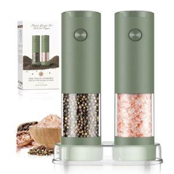 Salt and Pepper Grinder Set, Electric Automatic Green Salt Pepper Shakers Home Kitchen Gadgets for New Home, Adjustable Coarseness Pepper Grinder Kitchen Appliances