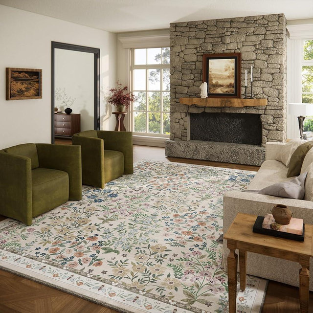 Washable Area Rug for Living Room: 9x12 Area Rugs for Bedroom Vintage Stain Resistant Non Slip Low Pile Soft Indoor Carpet Rug for Kitchen Dining Room Farmhouse Kids Room Nursery