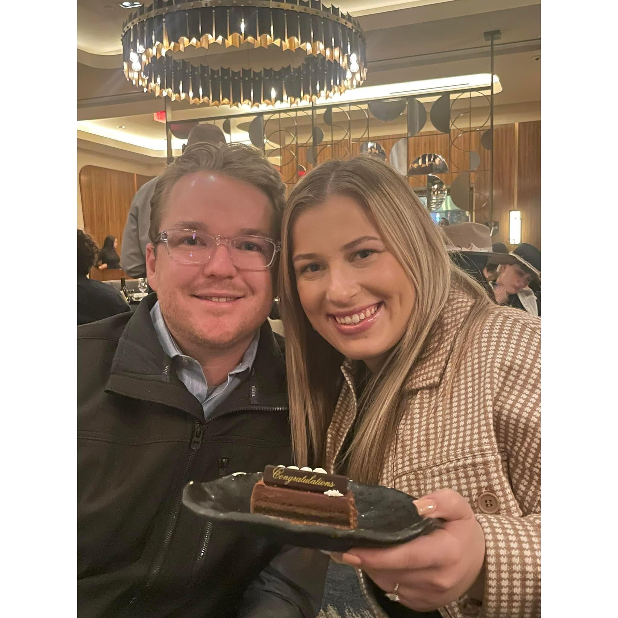 Celebrating our engagement at Bourbon Steak in Nashville, TN