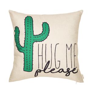 Fjfz Please Hug Me Cactus Funny Quote Cotton Linen Home Decorative Throw Pillow Case Cushion Cover with Words Sofa Couch, 18" x 18"