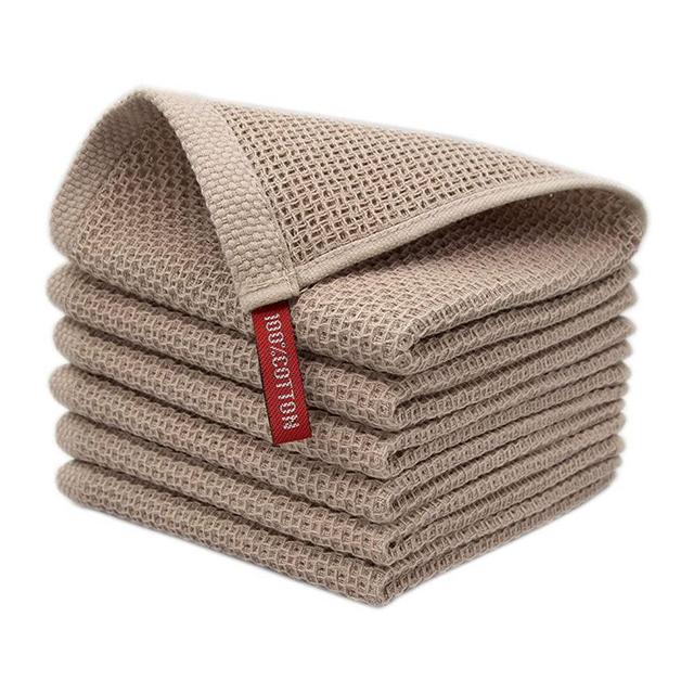 100% Cotton Kitchen Dish Cloths, 6-Pack Waffle Weave Dish Towels for Drying Dishes Super Soft Absorbent Quick Drying Dish Rags, 12 X 12Inch 6 Pack (Brown)
