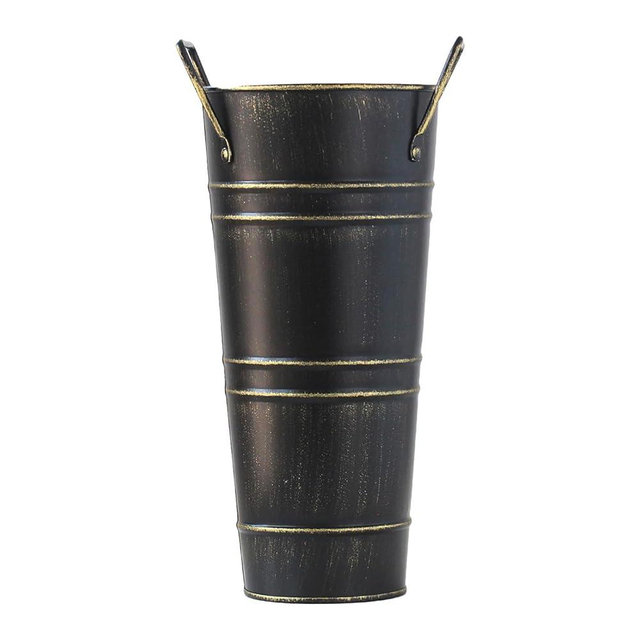 MEELYHOMEZQA Umbrella Storage Bucket Metal Umbrella Stand Holder Decorative Vase Flowerpot Rack for Home Living Room Office Decor, 7.5x25.5cm, Black