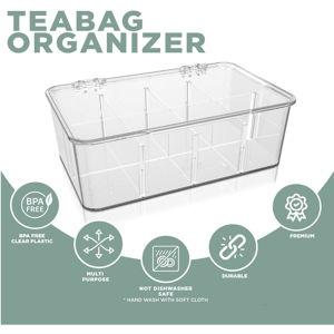 Tea Bag Organizer With Lids, (1 Pack) Clear Pantry Storage Box - Stackable Partition Organizers or Holder With Lids For Drawers, Countertops, Fridge, Kitchen, Snack & Spice Organization