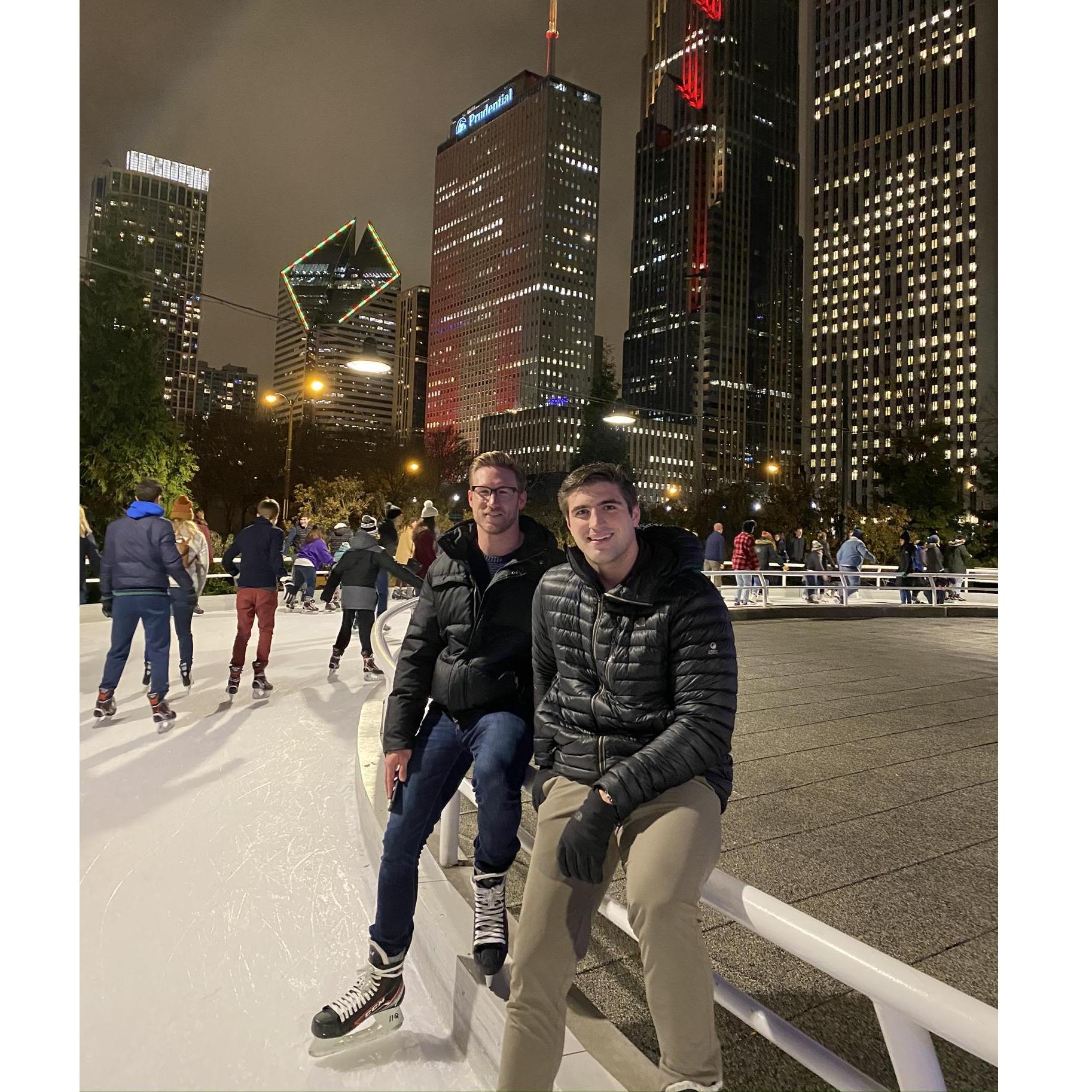 Dan & Zack ice skating in Chicago.