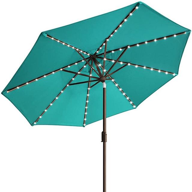 EliteShade Sunbrella Solar Umbrellas 9ft Market Umbrella with 80 LED Lights Patio Umbrellas Outdoor Table Umbrella with Ventilation and 5 Years Non-Fading Top,Teal