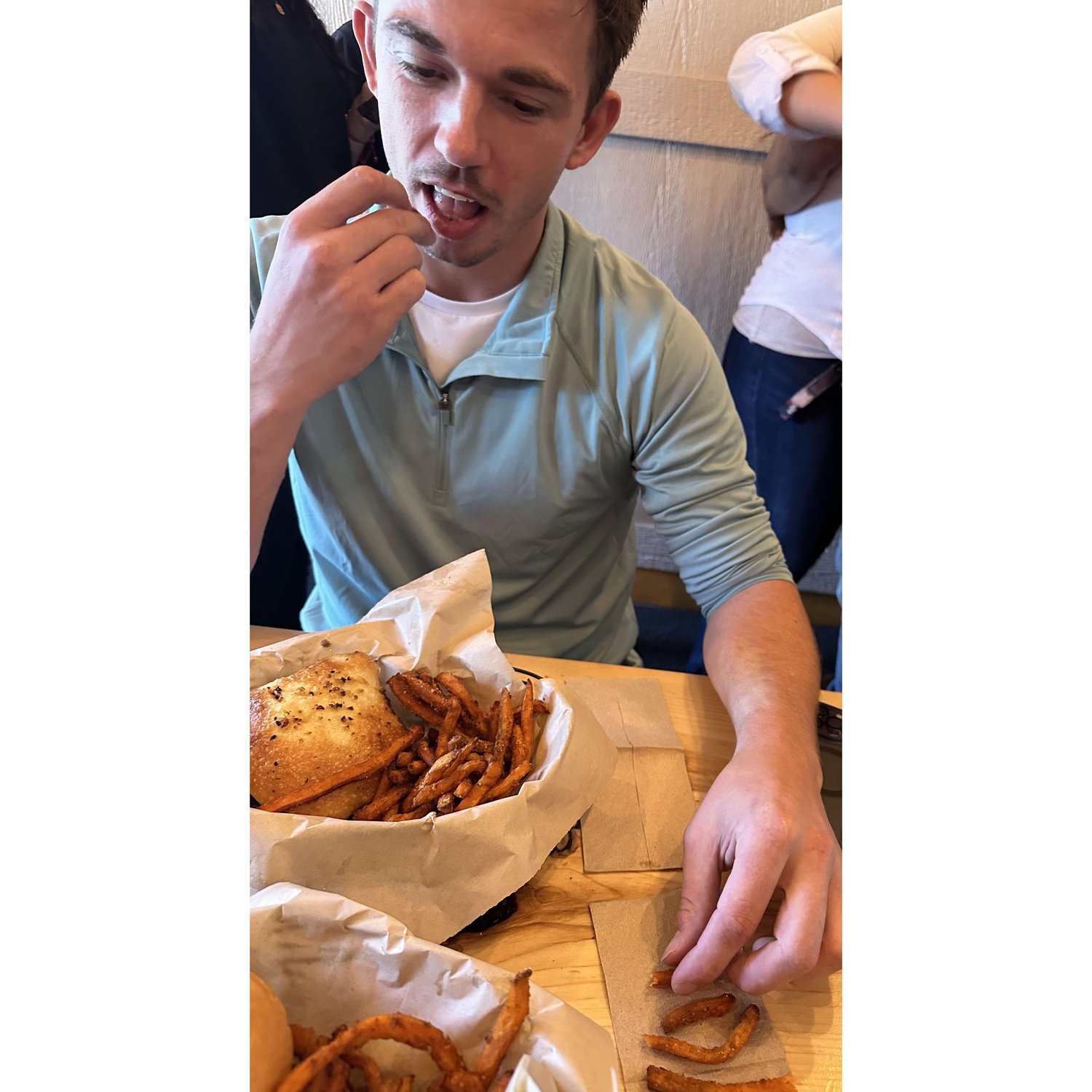 He was de-greasing my fries!