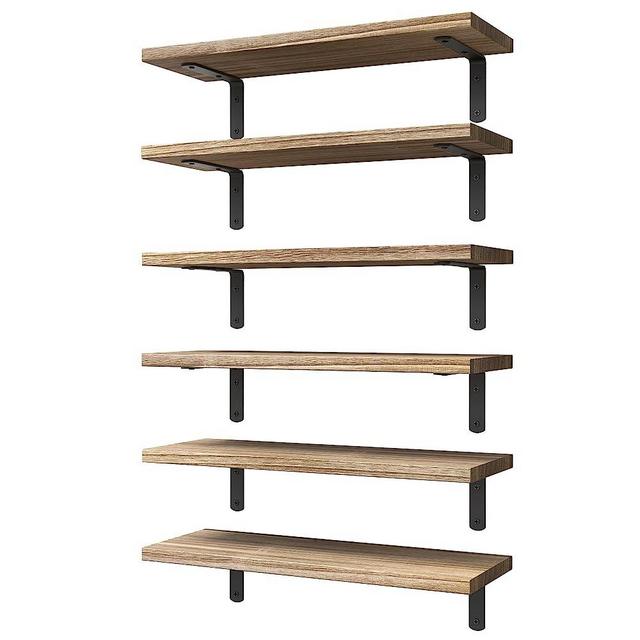 WOPITUES Floating Shelves Set of 6, Wood Floating Shelves Wall Mounted, Rustic Farmhouse Floating Shelf for Wall Decor, Bathroom Shelves for Wall, Book Wall Shelves for Living Room-Rustic Brown