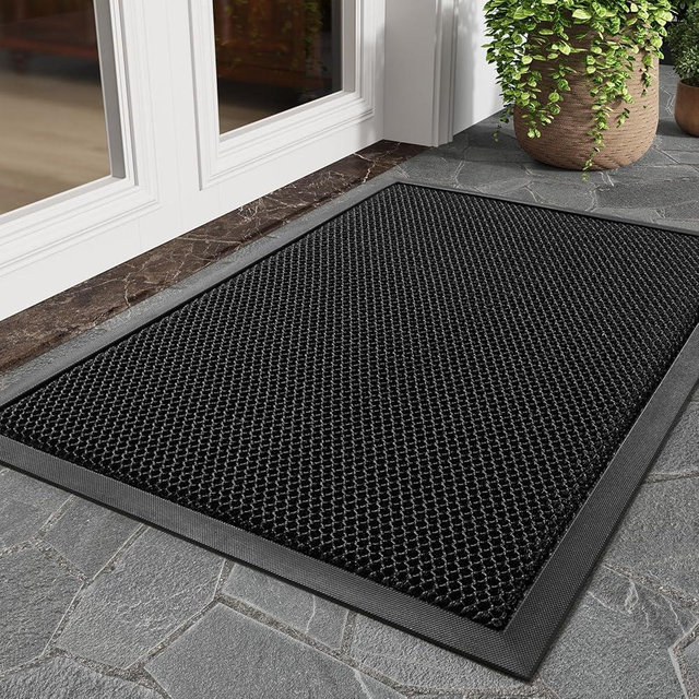 tchdio Front Door Mat Outside Entrance, Dirt Trapper Doormat-Entrance Welcome Matt Durable, Heavy Duty Entry Mat Non Slip Rubber Mats for Outside Stain Resist Door Mats for Entryway, 24"x36" Black