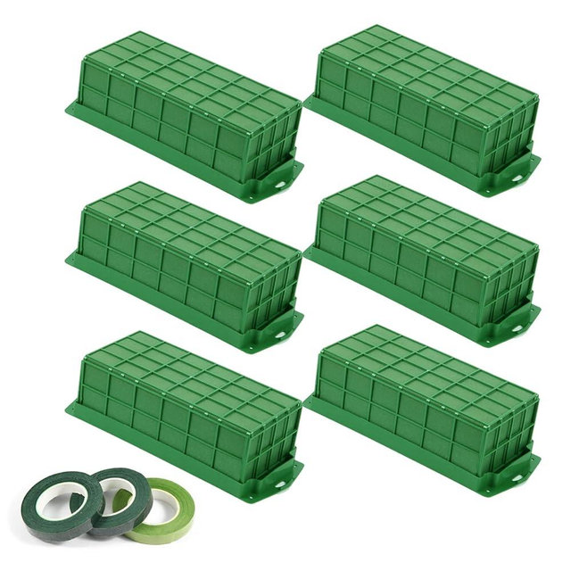 Vevitts 6 Pack Floral Foam Cage Flower Holder with Floral Foam for Fresh Flower Arrangement and Wedding Holiday Decorations, Rectangle 11.8 x 4.3 x 3.1 inches