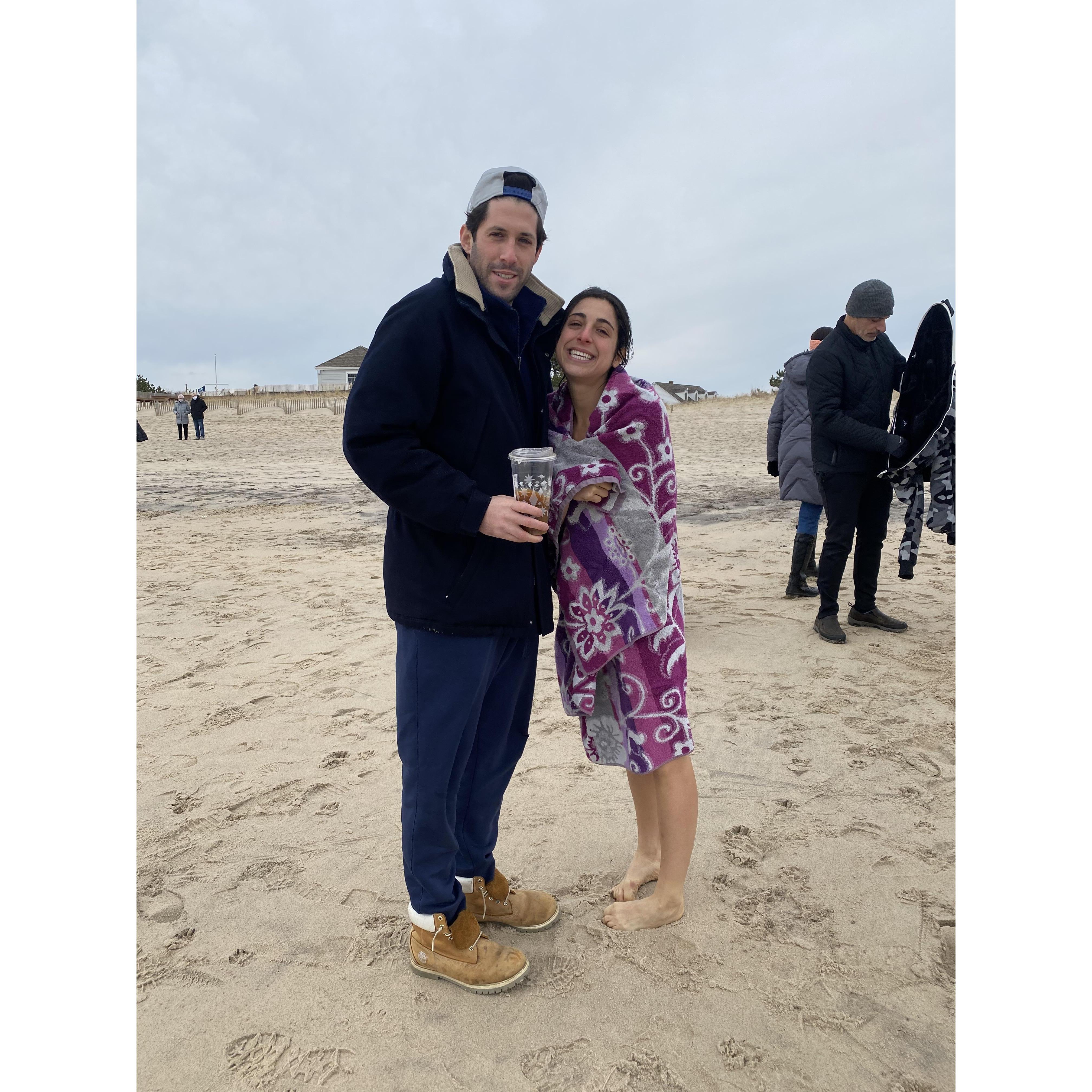 New Year's Polar Bear Plunge in East Hampton - Julia might be crazy but Bennett (and Stacey) were there to support her (even in the freezing cold)!