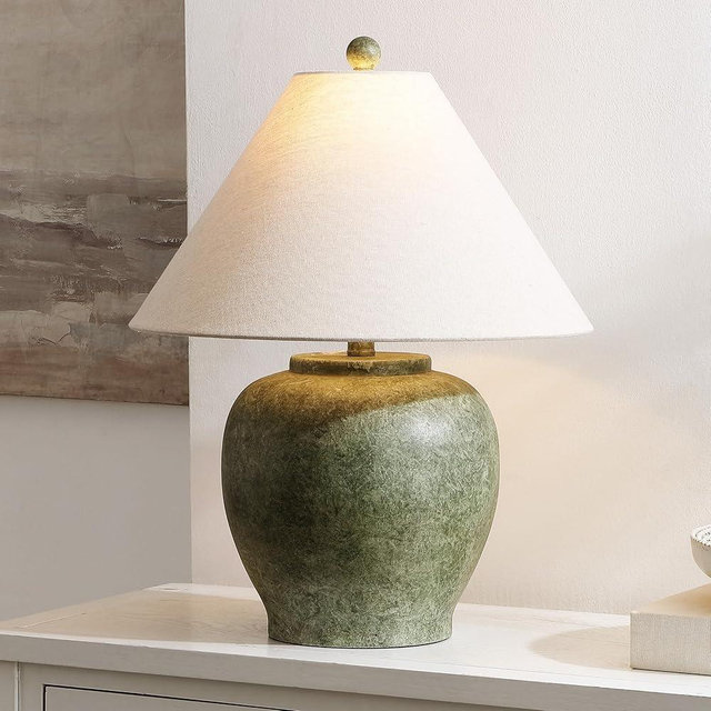 SAFAVIEH Lighting Collection Dylan Antique Green Resin 22-inch Table Lamp (LED Bulb Included)