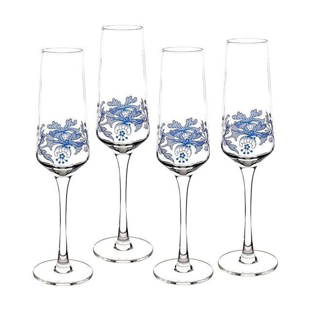 Spode Blue Italian Glassware Champagne Flutes, S/4