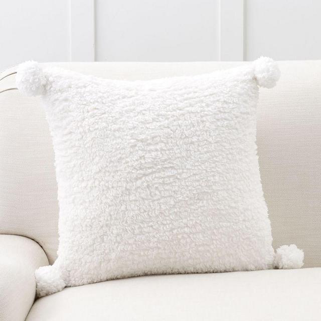 Cozy Pom Pom Pillow Cover, 20", Ivory